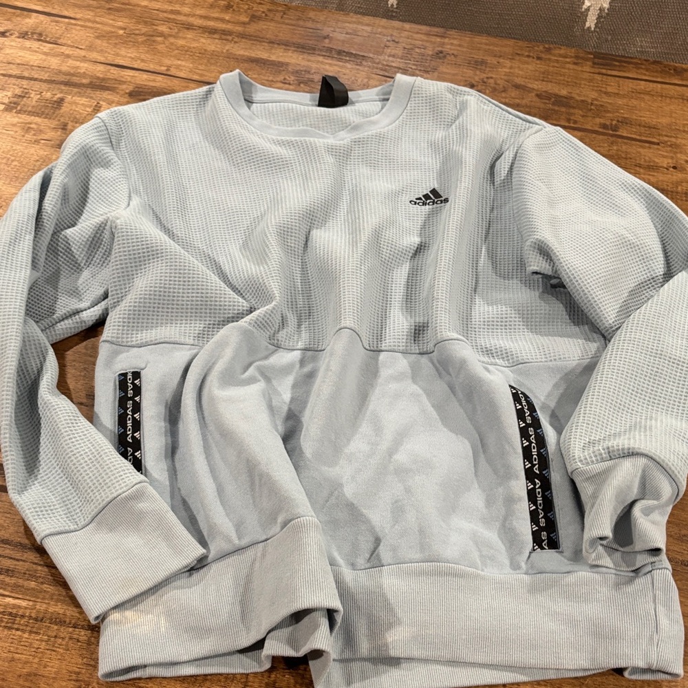 adidas Men’s Pale Blue Waffle-Knit Crewneck Sweater
